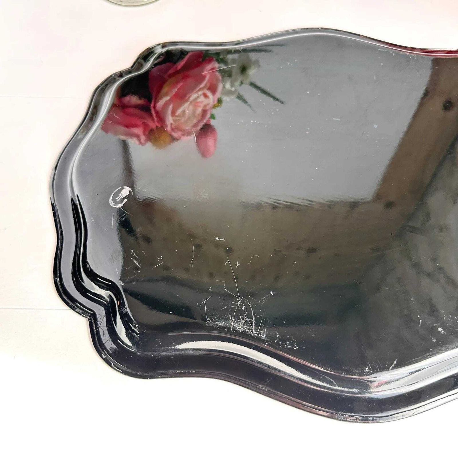 photo vintage Zhostovo Folk Art Metal Tray Hand Painted Floral Vintage