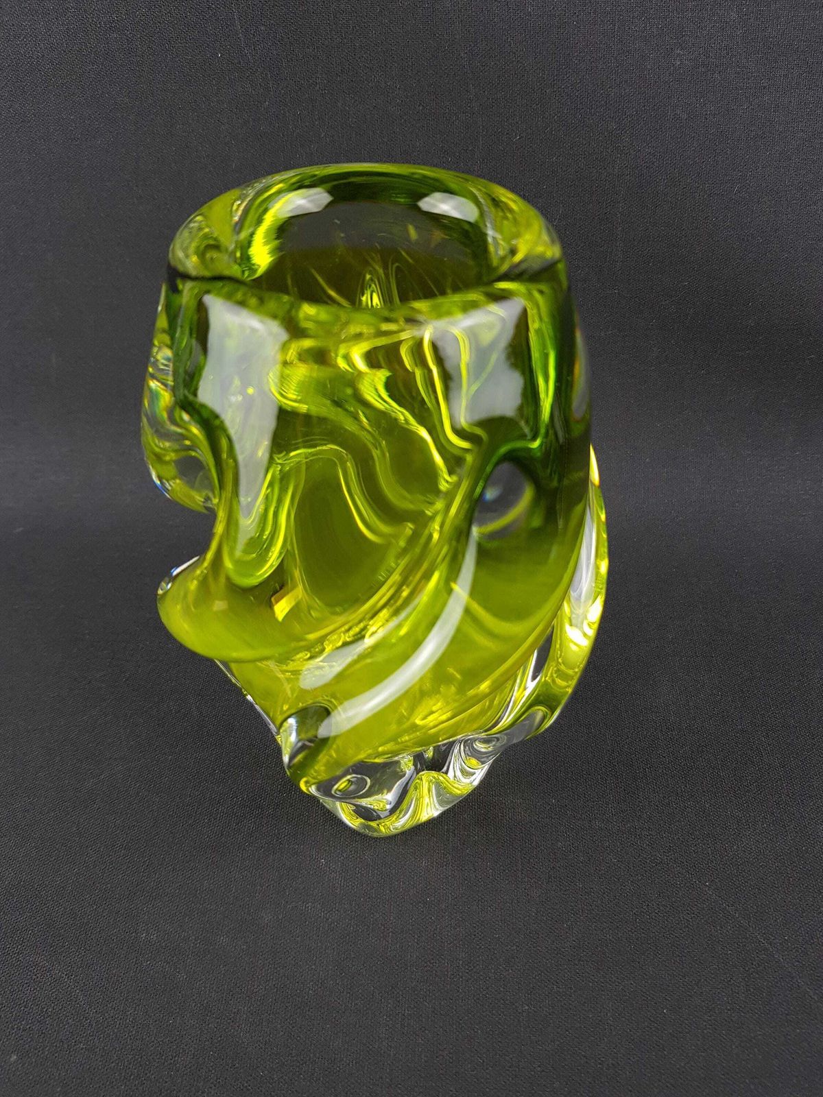 Vintage Rare Josef Hospodka Neon Yellow Vase Novy Bor Borocrystal Bohemian Czech Glass 1960s Czechoslovakia photo Home Decor