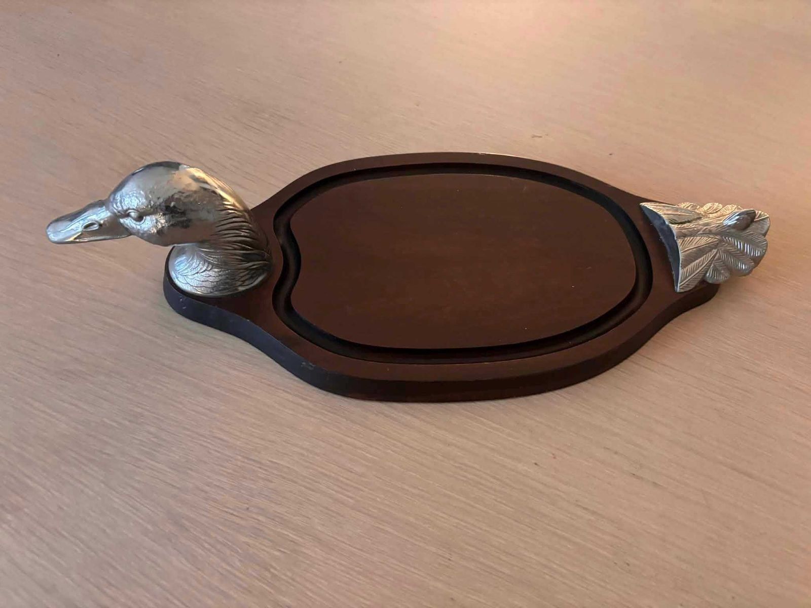 Vintage Duck Cutting Board: French Wood & Pewter Cheese Charcuterie Board photo Home Decor