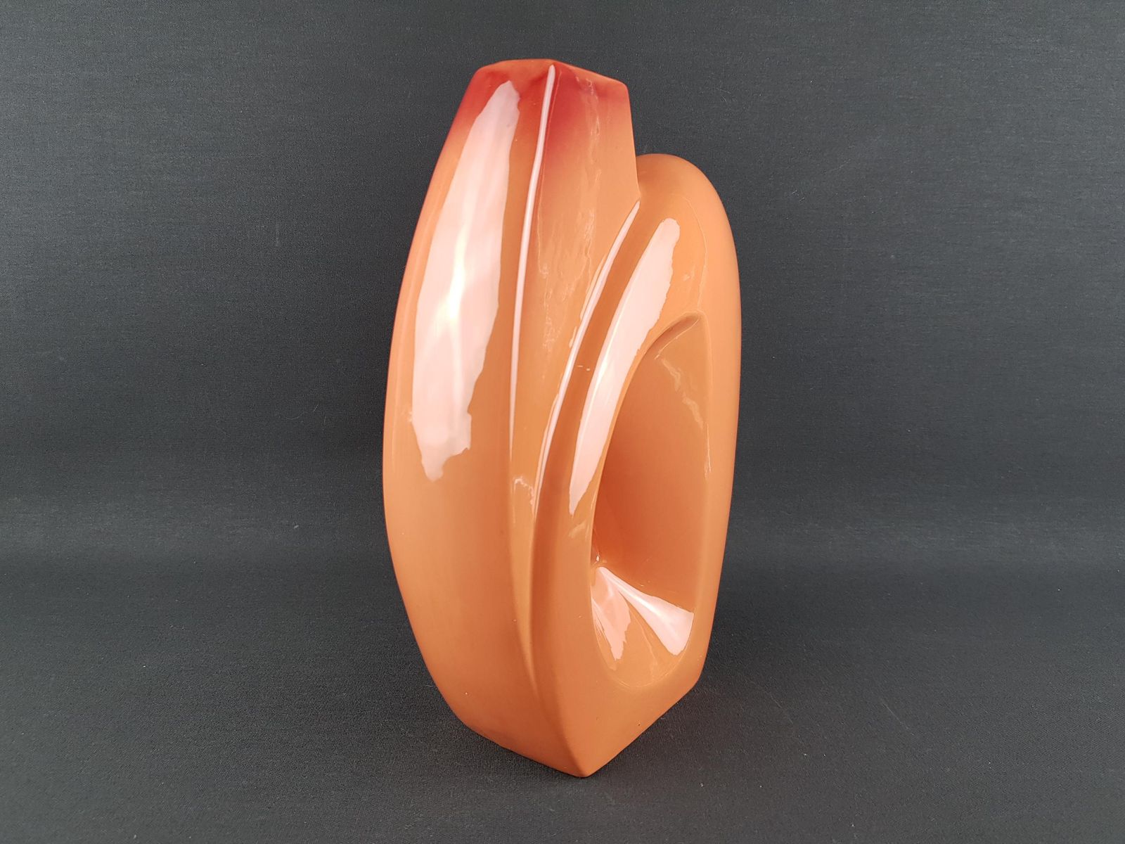 Vintage Roberto Rigon Salmon Art Vase 10/A Italian Pottery 1960 70s photo for sale