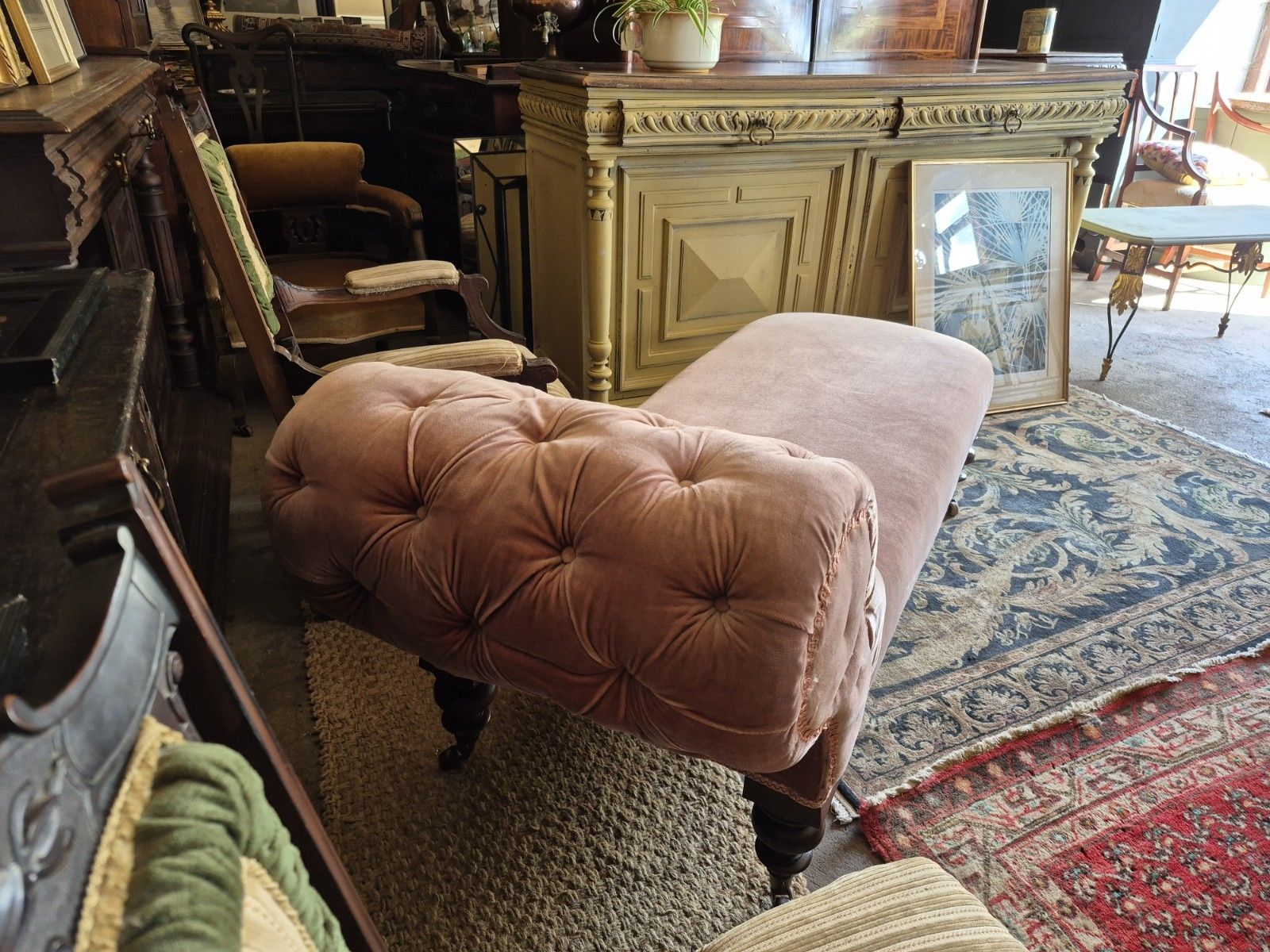 Gorgeous Country House 19th C Victorian Buttoned Vintage Chaise Longue Oak Legs photo vintage