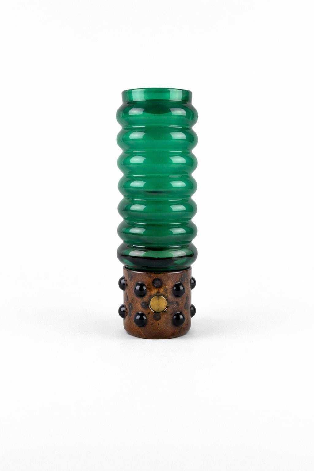 Vintage Raak Glass Amsterdam Green Vase With Copper Base By Nanny Still 1967