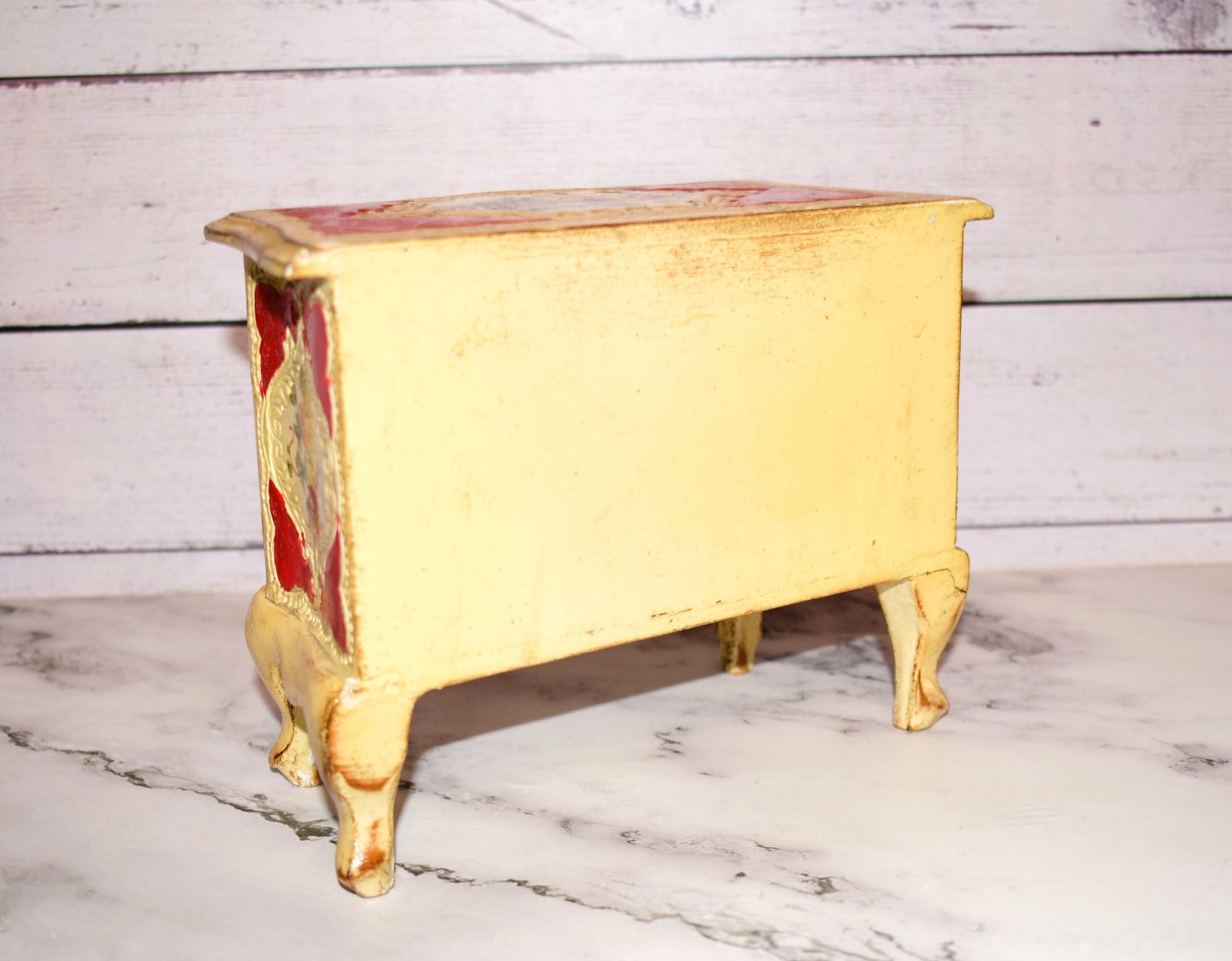 Mid Century Florentine Red & Gilt Jewelry Chest In Louis XV Style photo Furniture