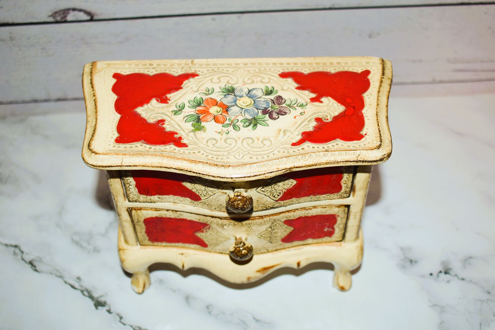 Mid Century Florentine Red & Gilt Jewelry Chest In Louis XV Style photo buy