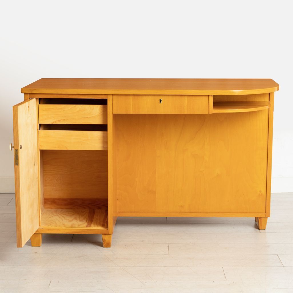 Swedish Desk In Elm With Cupboard & Shelves On Reverse C.1940 photo for sale