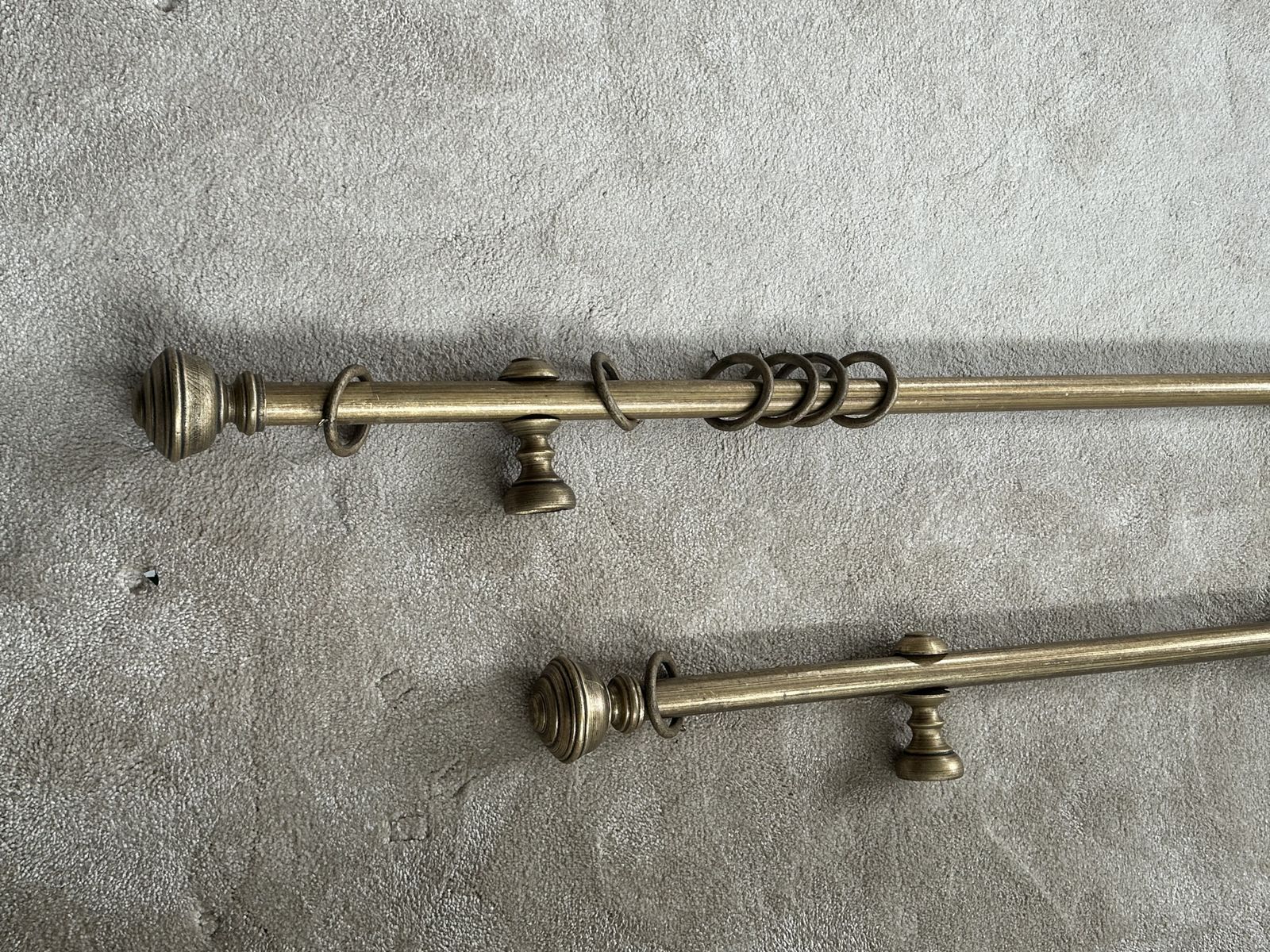 Wooden Curtain Poles. Antiqued Brass Finish. photo furniture