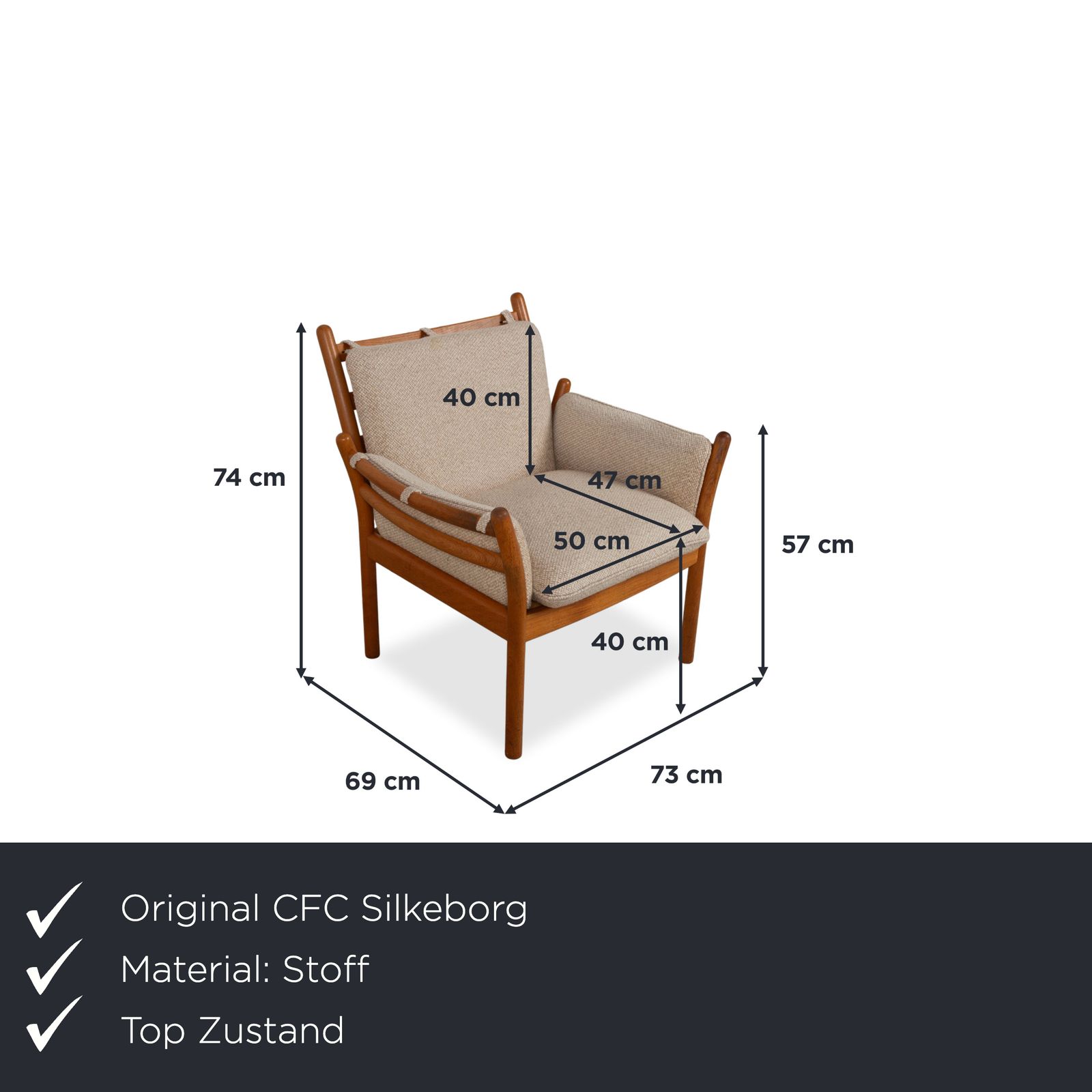 1975 Cfc Silkeborg Genius Teak Wood Armchair By Illum Wikkelsø Brown With Grey Fabric Upholstery (Pondus 5) Danish Mid Century photo furniture