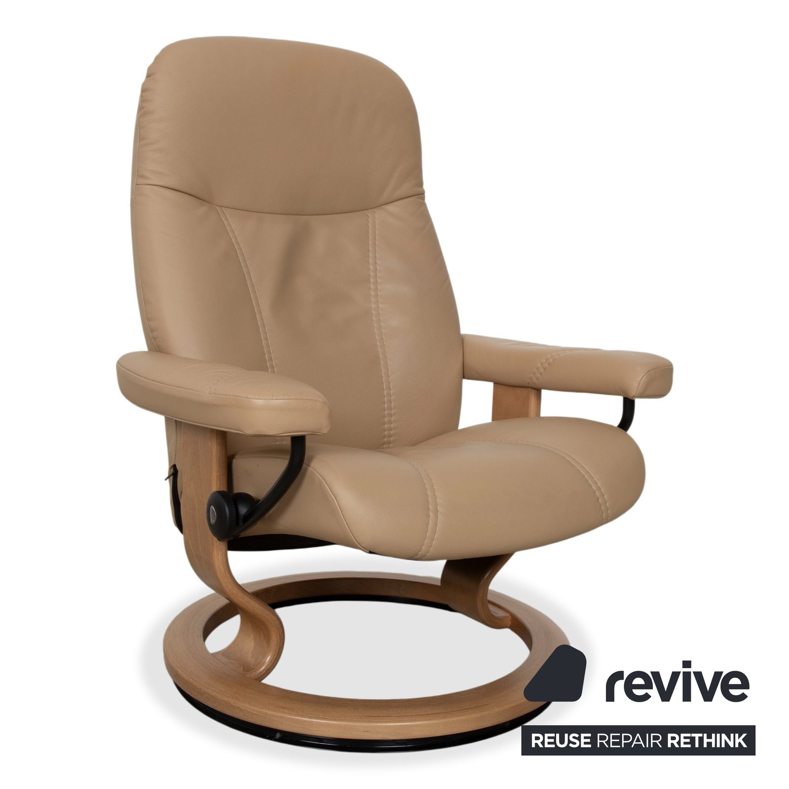 Fauteuil Stressless Consul en cuir beige, avec fonction inclinable manuelle photo Mobilier