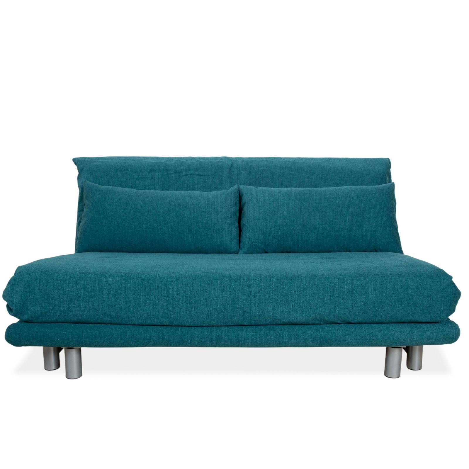 Canapé 3 places Ligne Roset Multy en tissu bleu turquoise, fonction convertible manuelle, retapissé