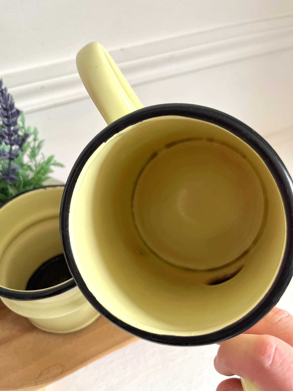 photo for sale Vintage French Cream Enamel Cafetiere, Coffee Maker, Enamelware