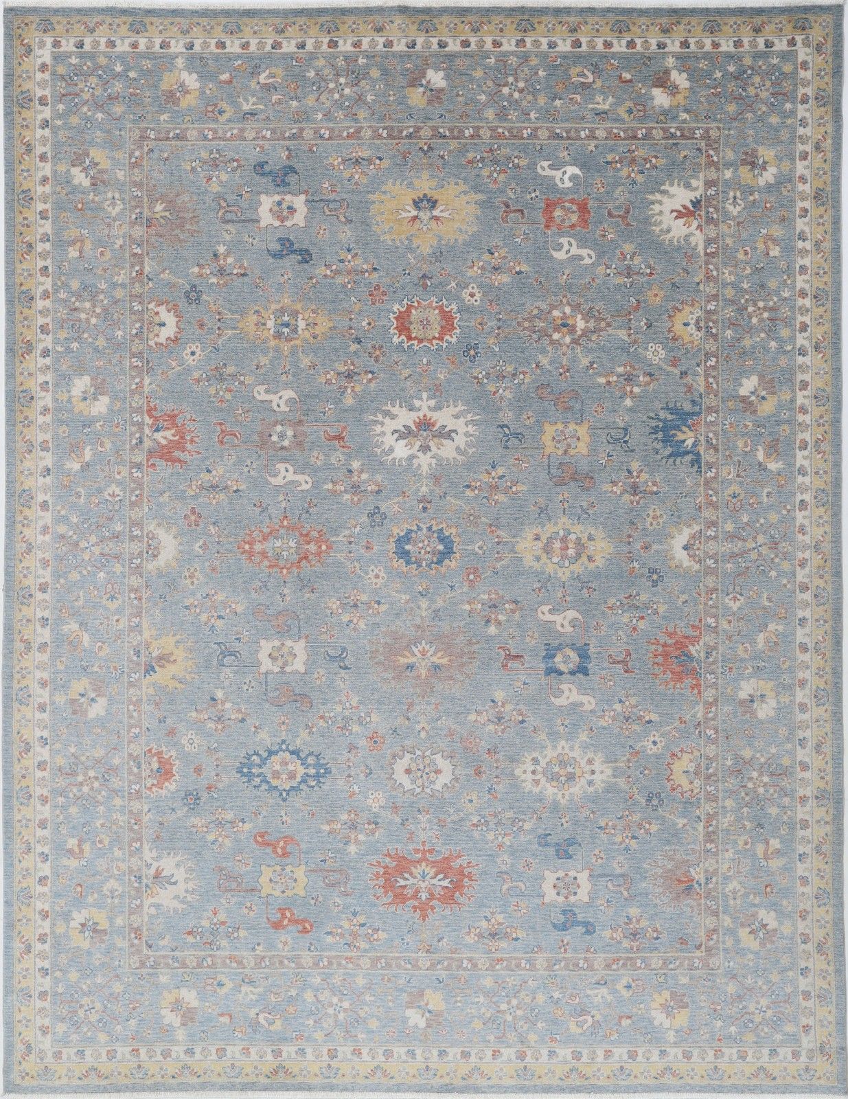 Tapis de sol turc contemporain de style Oushak, 100 % laine, 2,70 x 3,59 m