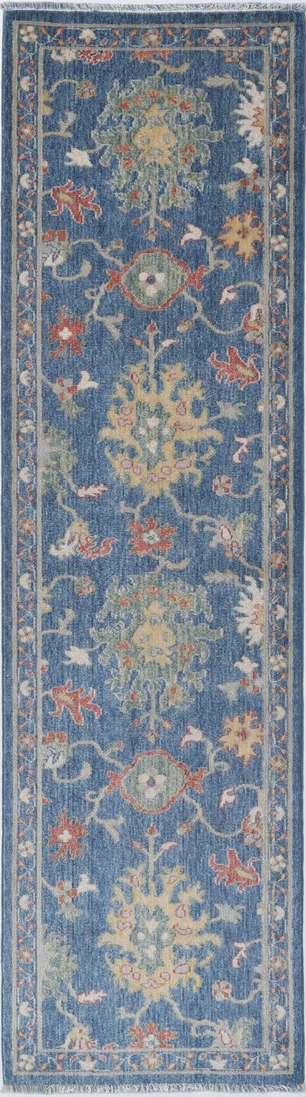 2'x8' Modern Turkish Wool Runner Rug For Corridor, Blue Kitchen Rug, Kitchen Rug