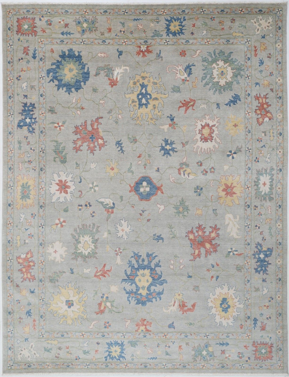 8'10"X11'10" Eigentijds Turks wollen vloerkleed voor de woonkamer, bloemmotief Oushak tapijt