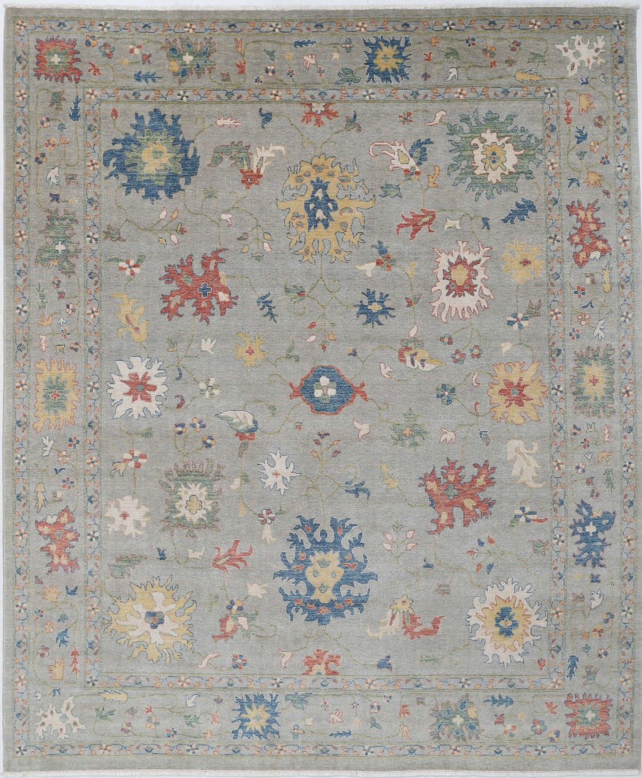 8'x9'10" Hedendaags Turks vloerkleed, volledig wol, Oushak-stijl tapijt