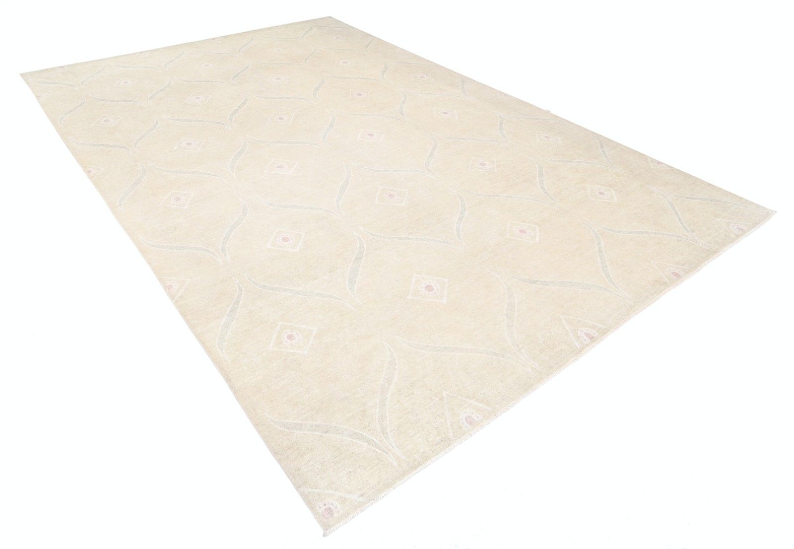 10x13.5 Ft Handknotted Geometric Turkish Rug, Decorative Beige Wool Carpet photo furniture
