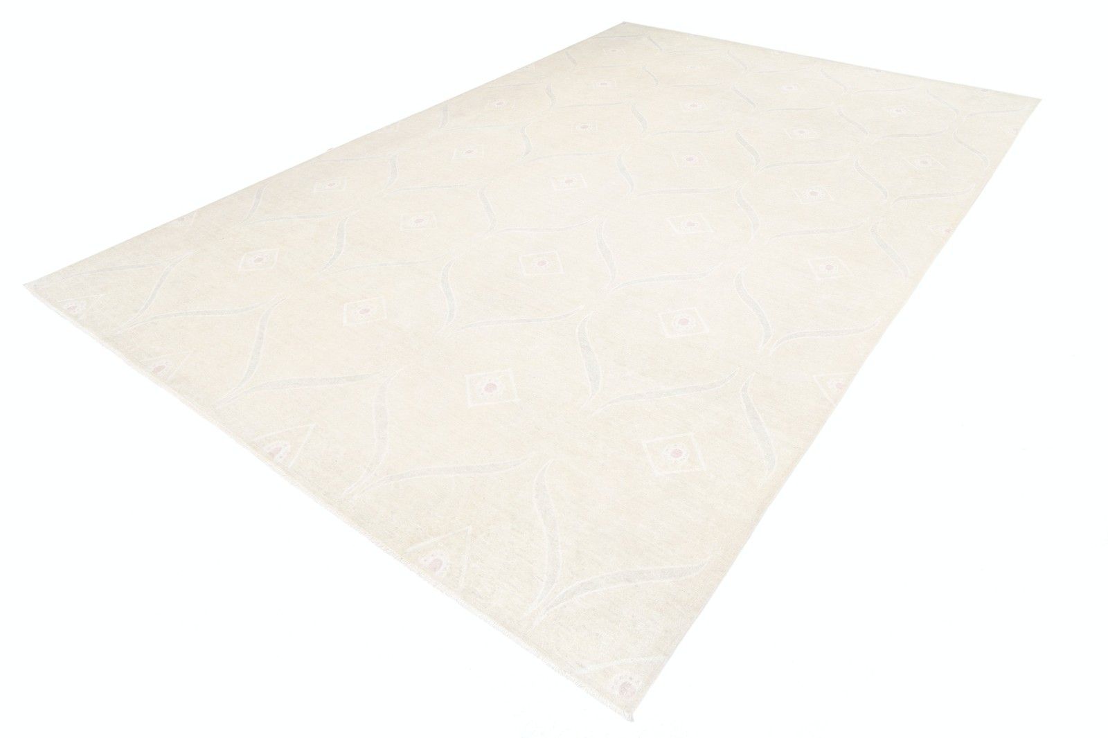 10x13.5 Ft Handknotted Geometric Turkish Rug, Decorative Beige Wool Carpet photo for sale