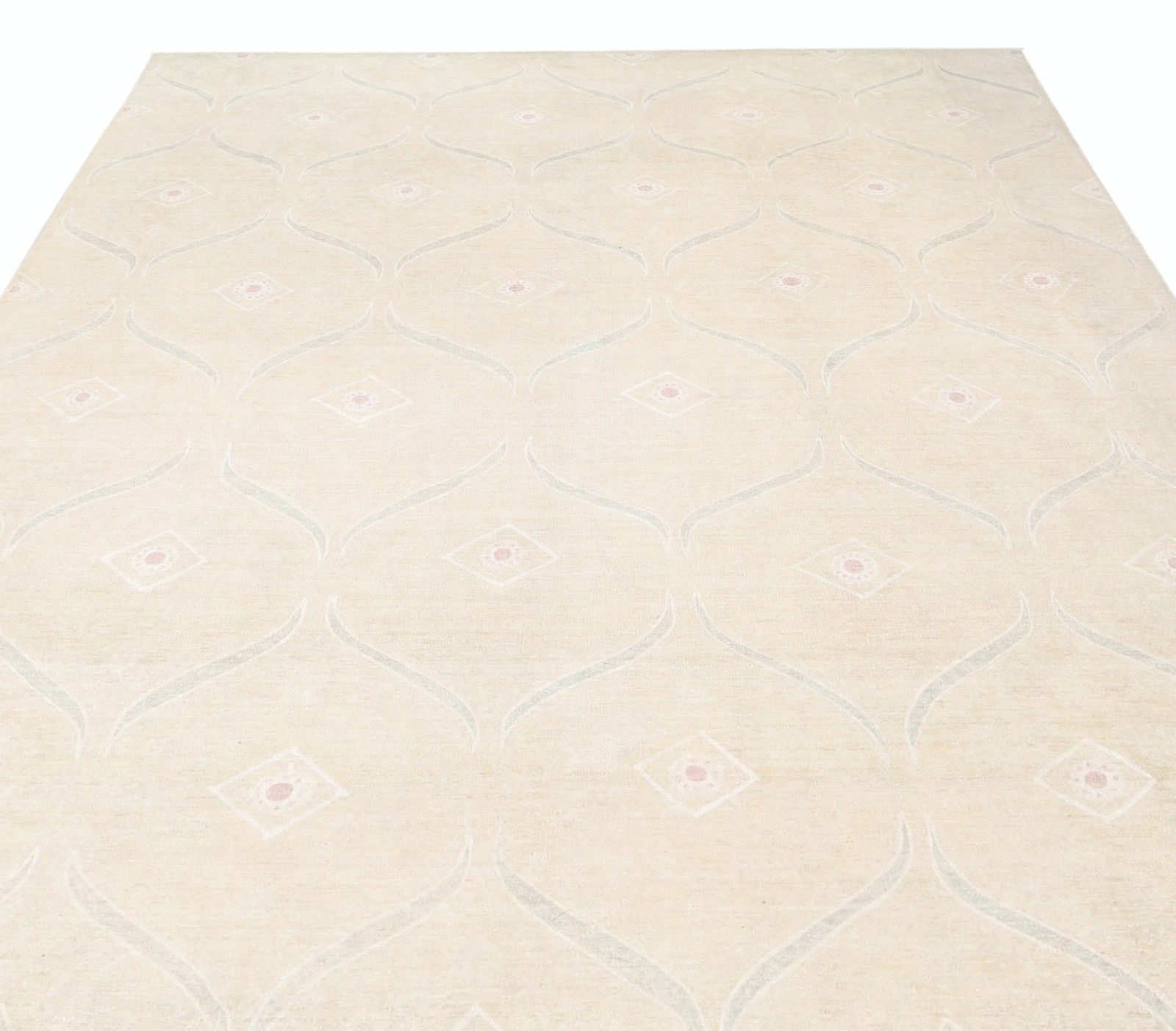 10x13.5 Ft Handknotted Geometric Turkish Rug, Decorative Beige Wool Carpet photo buy
