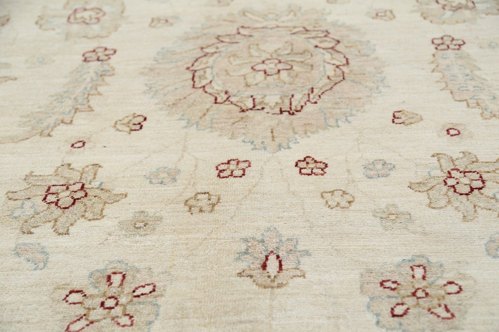 9x11,3 ft handgeknoopt bloemmotief vloerkleed, ivoor en rood, traditioneel tapijt photo 5080.0