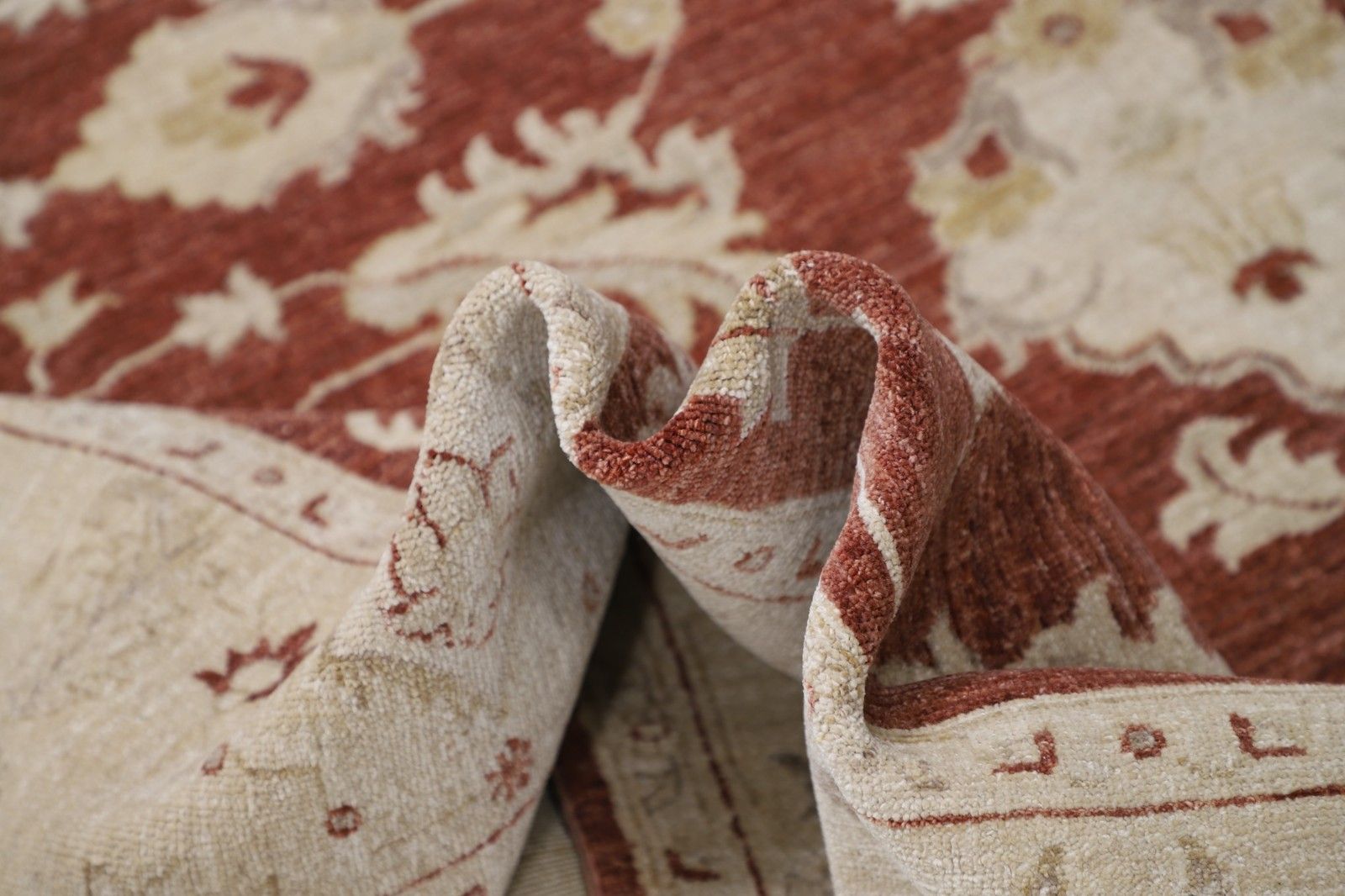 7.8x9.7 Ft Hand Knotted Floral Turkish Area Rug With Red Field And Beige Border photo Textiles