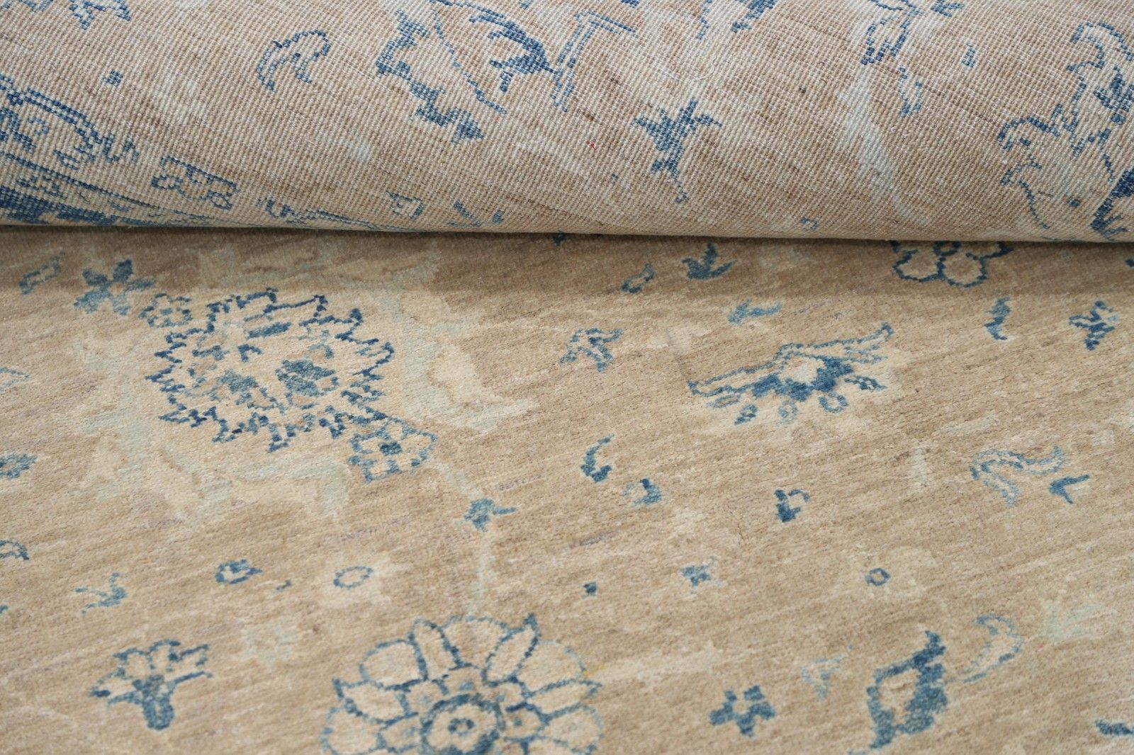 8x9.7 Ft Hand Knotted Floral Rug, Beige And Light Blue Area Rug, Oushak Carpet photo 3908.0