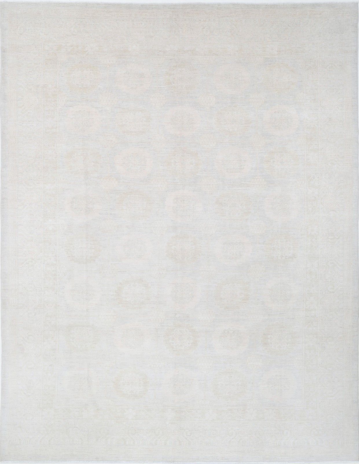 10x13.3 Ft Handknotted Oushak Large Wool Area Rug, Beige Medallion Carpet