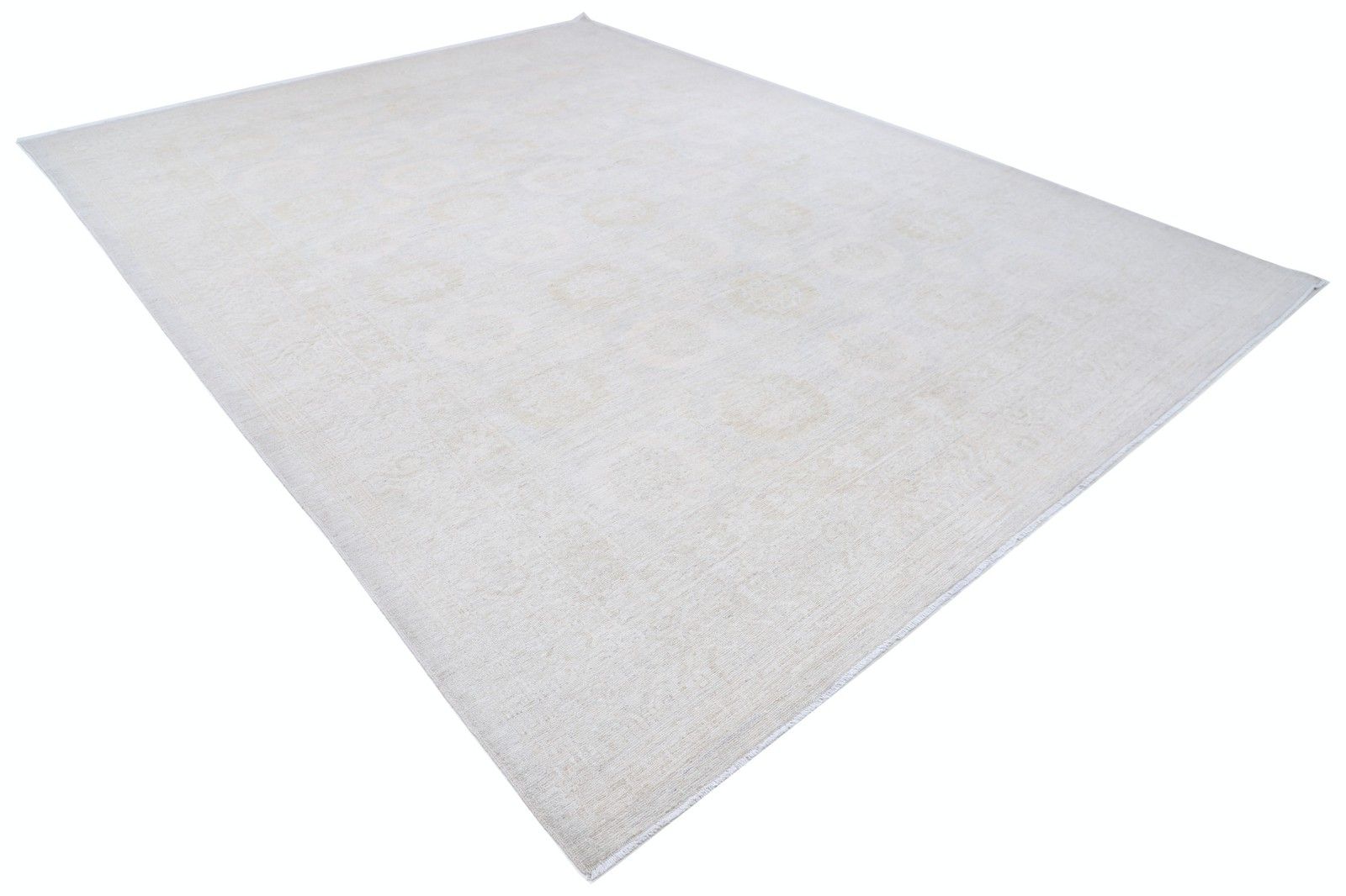 10x13.3 Ft Handknotted Oushak Large Wool Area Rug, Beige Medallion Carpet photo furniture