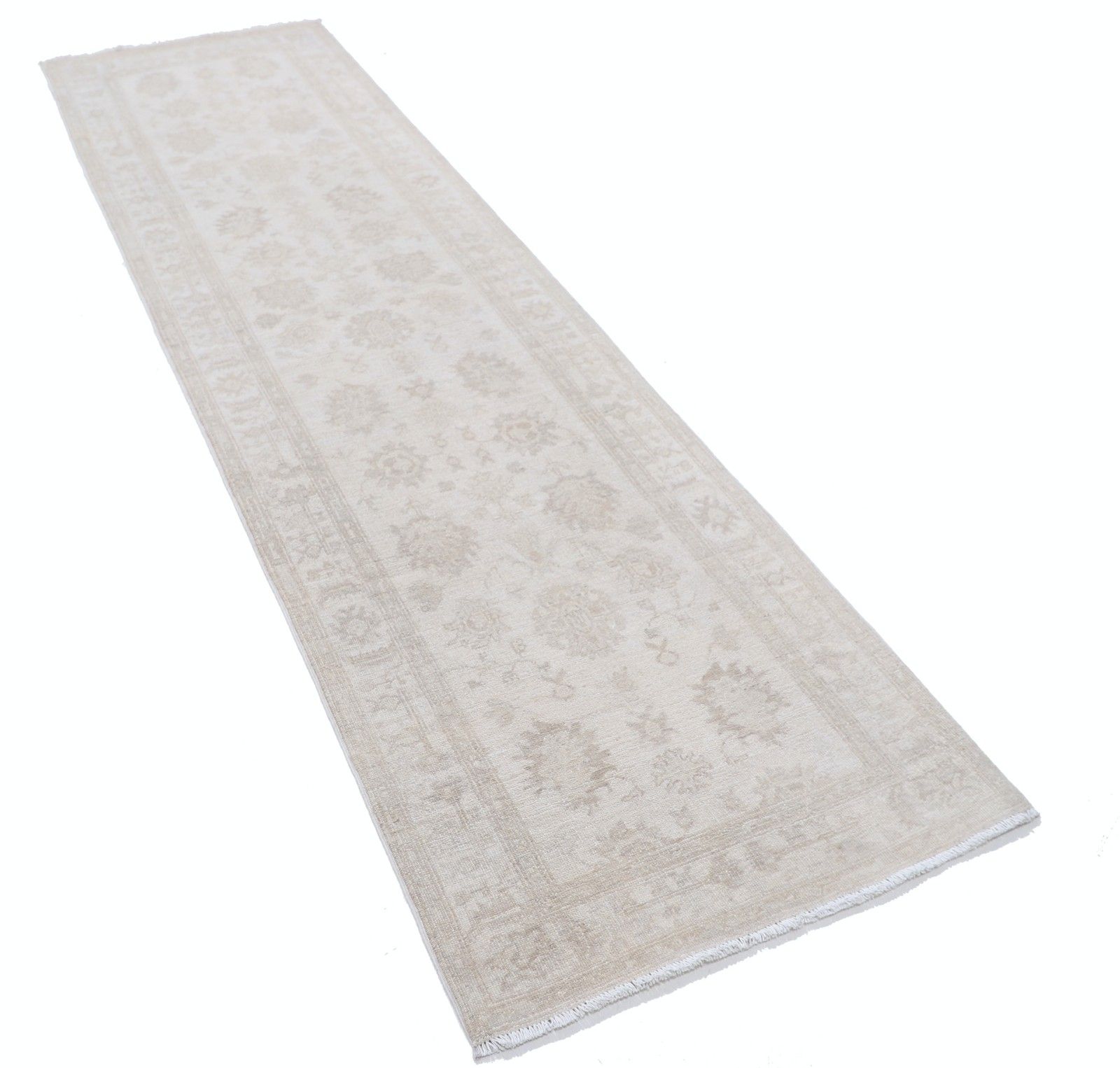 2,6x9,5 ft handgeknoopt loperkleed voor de gang. Beige corridorkleed. Wollen keukenkleed photo furniture