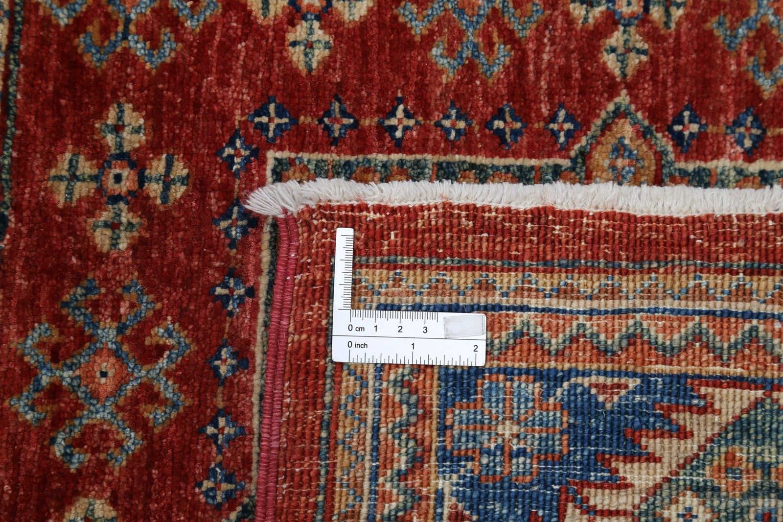 Tapis tribal noué à la main, motif géométrique à rayures, rouge et bleu, 2,04 x 3,05 m photo 3331.0