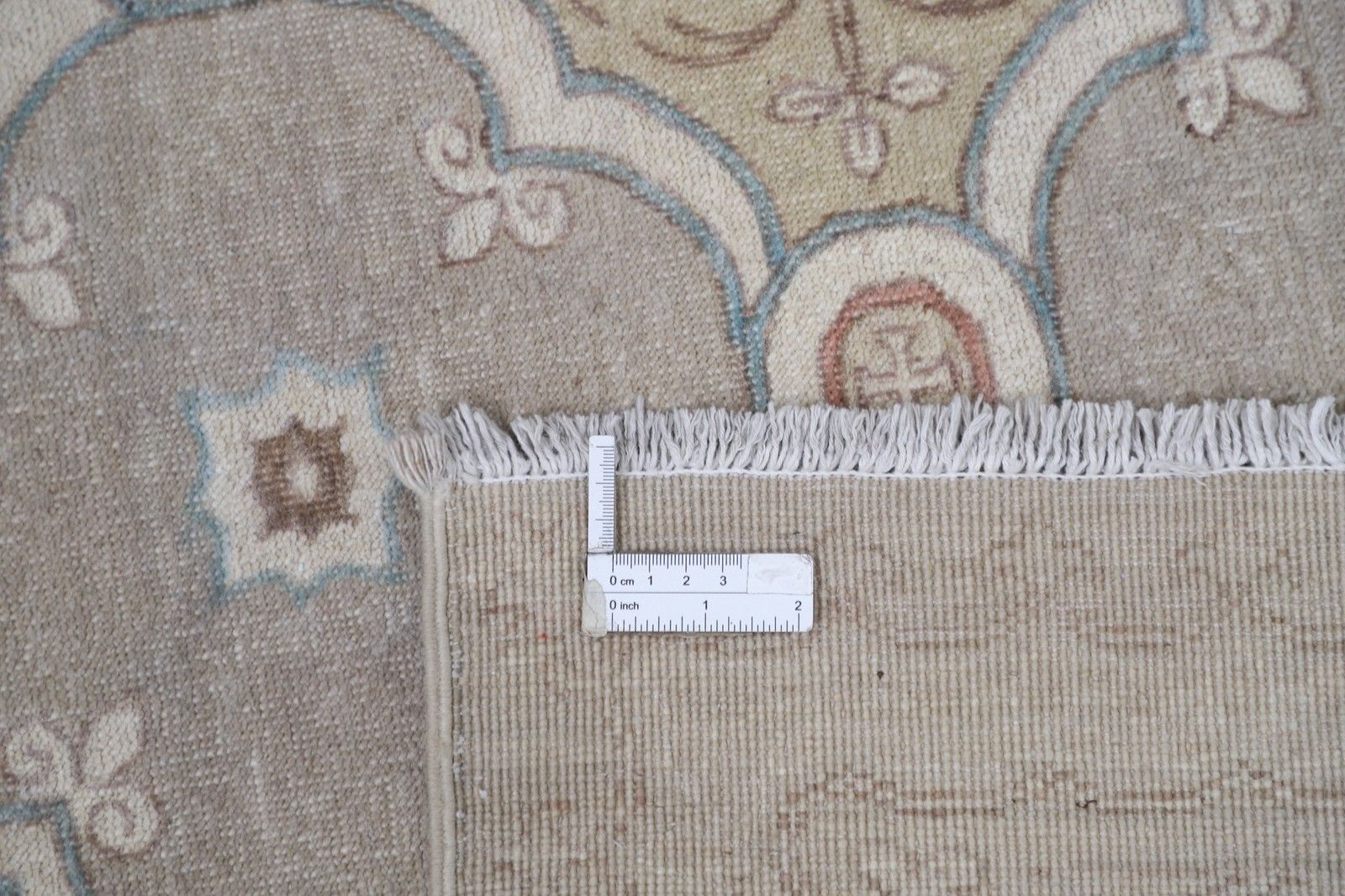 Tapis noué à la main 183 x 268 cm, ivoire, rose poudré et bleu clair, motif géométrique photo buy