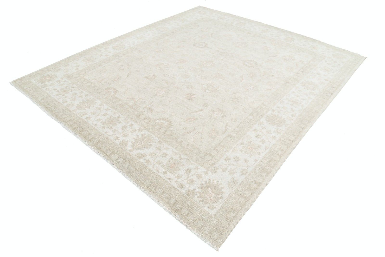 8x9,5 ft Handgeknoopt Beige Turks Groot Vloerkleed. Bloemmotief Wollen Tapijt photo for sale