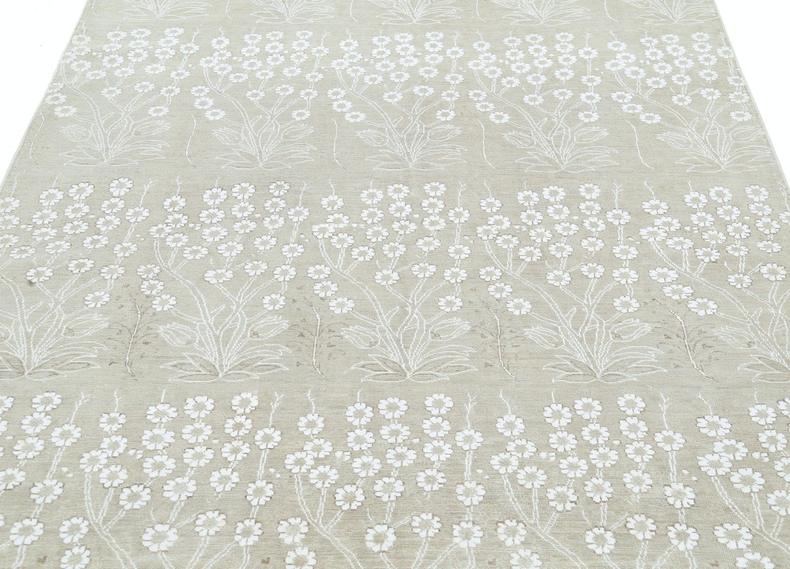 5,5x9,2 ft handgeknoopt bloemenkleed, beige wollen vloerkleed, botanisch patroon tapijt photo for sale