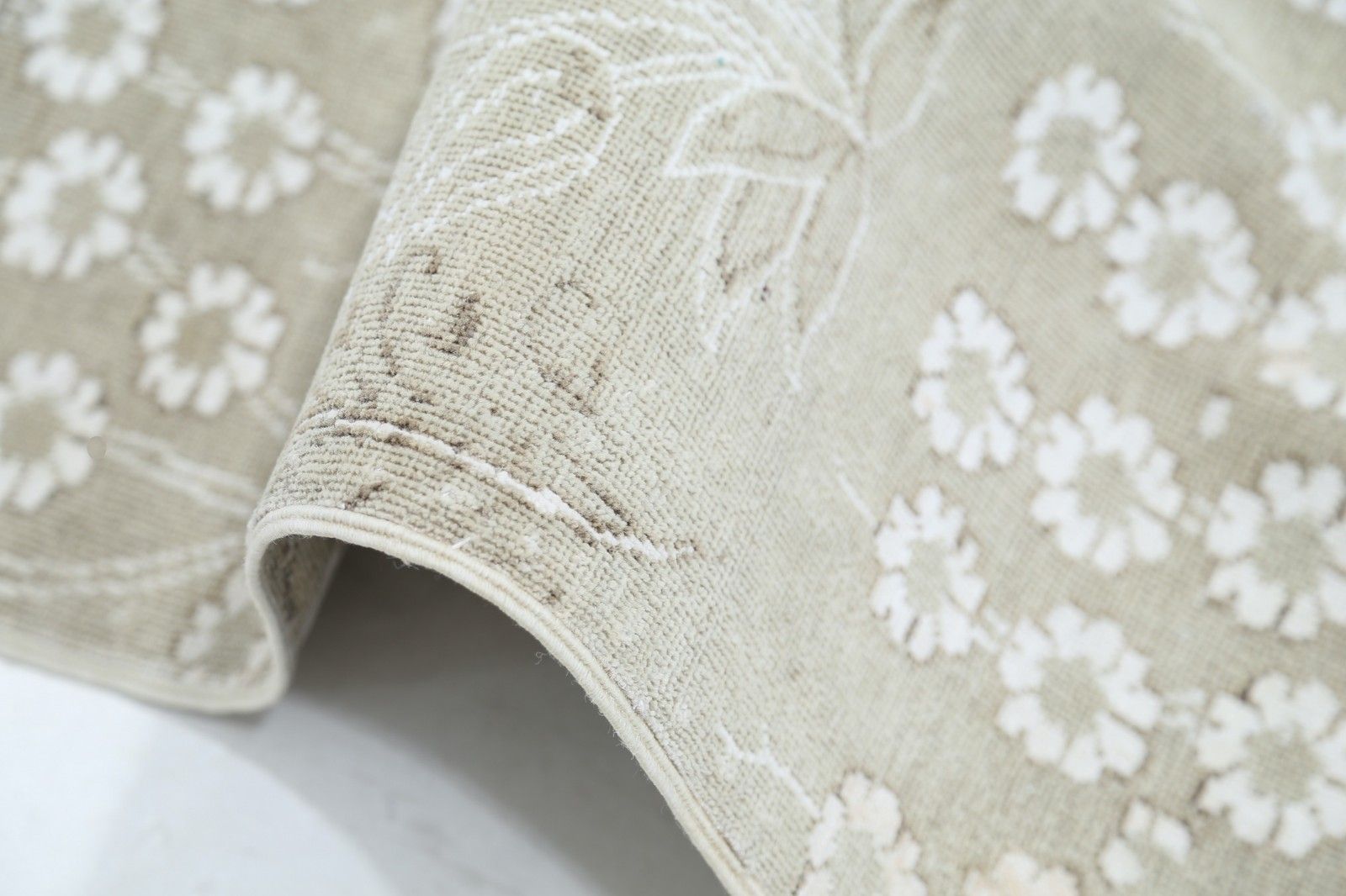 Tapis floral noué à la main 5,5 x 9,2 ft, tapis de laine beige, motif botanique photo Textiles