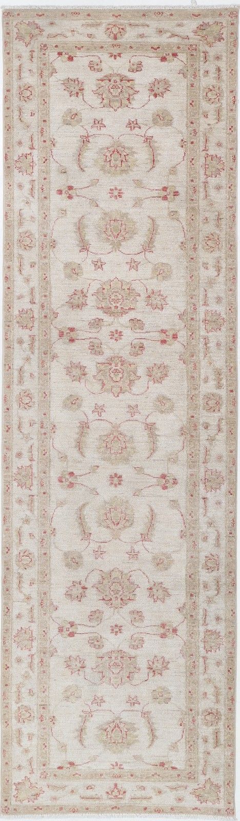 2.6x9.5 Ft Handknotted Runner Rug For Kitchen. Hallway Rug. Beige Corridor Rug