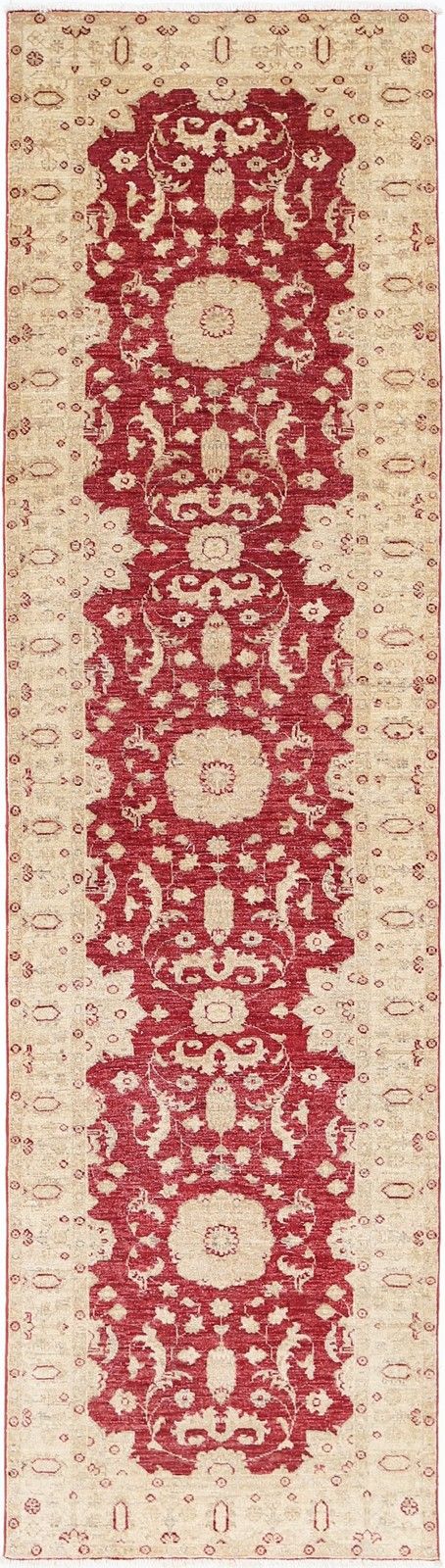 2.7x10 Ft Red Runner Rug For Kitchen, Corridor. Floral Handknotted Hallway Rug
