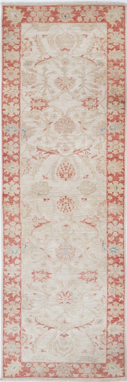 2.5x8 Ft Floral Runner Rug For Corridor. Handknotted Runner Rug. Beige Stair Rug