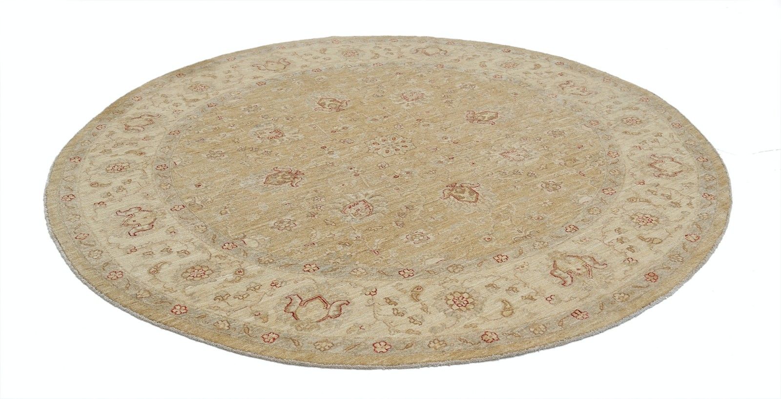 8x8 Ft Luxury Hand Knotted Round Wool Area Rug. Beige Tribal Style Large Carpet photo for sale