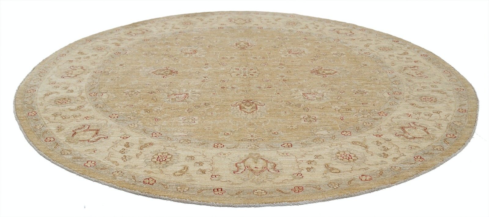 8x8 Ft Luxury Hand Knotted Round Wool Area Rug. Beige Tribal Style Large Carpet photo Textiles