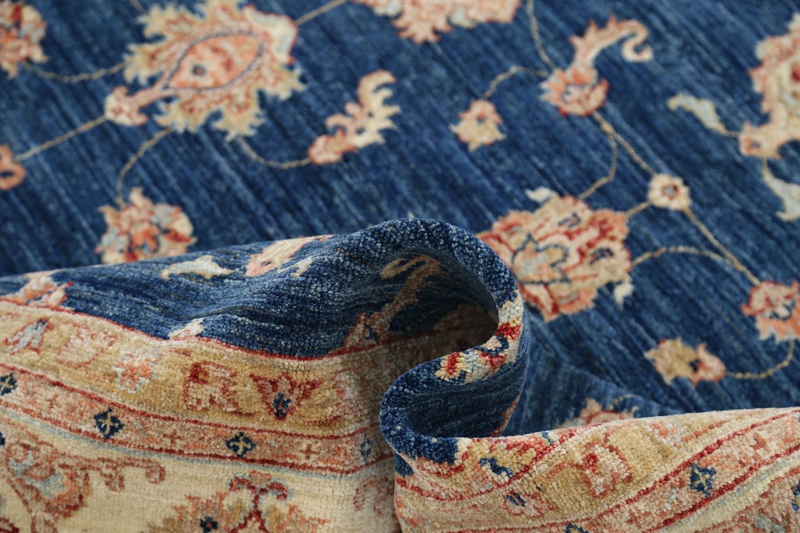 6.8x9.7 Ft Hand Knotted Navy Blue & Ivory Turkish Rug. Traditional Floral Carpet photo vinterior