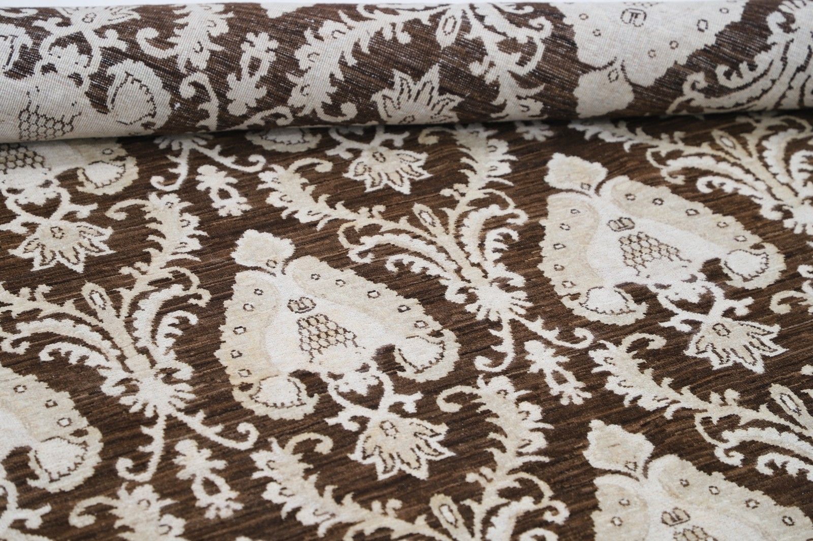 9x11.7 Ft Handknotted Brown & Ivory Wool Area Rug, Traditional Ornamental Carpet photo 6643.0