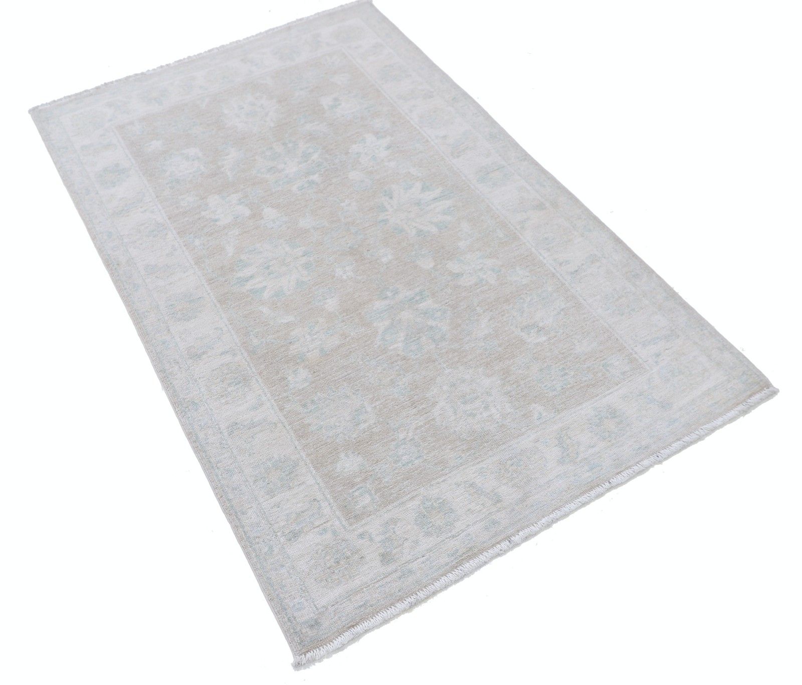 Tapis Oushak turc noué à la main en laine beige à motifs floraux, 90 x 150 cm photo furniture