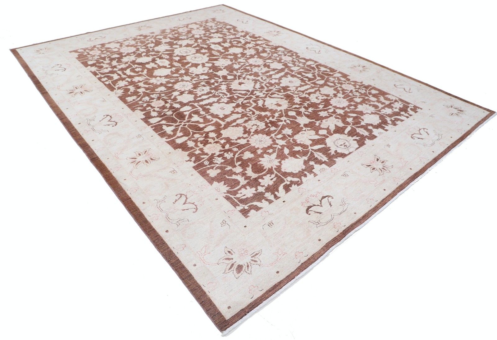 9x11.8 Ft Hand Knotted Floral Large Area Rug With Red Field And Ivory Border photo furniture