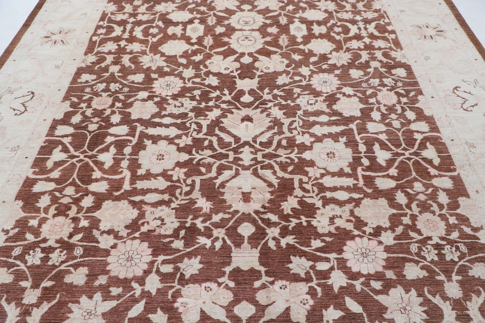 9x11.8 Ft Hand Knotted Floral Large Area Rug With Red Field And Ivory Border photo for sale