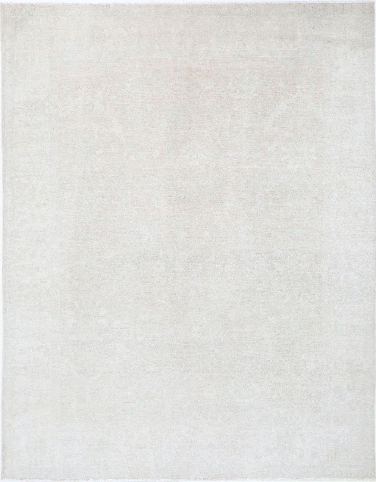 Grand tapis noué à la main 2,37 x 3,08 m pour salon, beige en laine 100 %