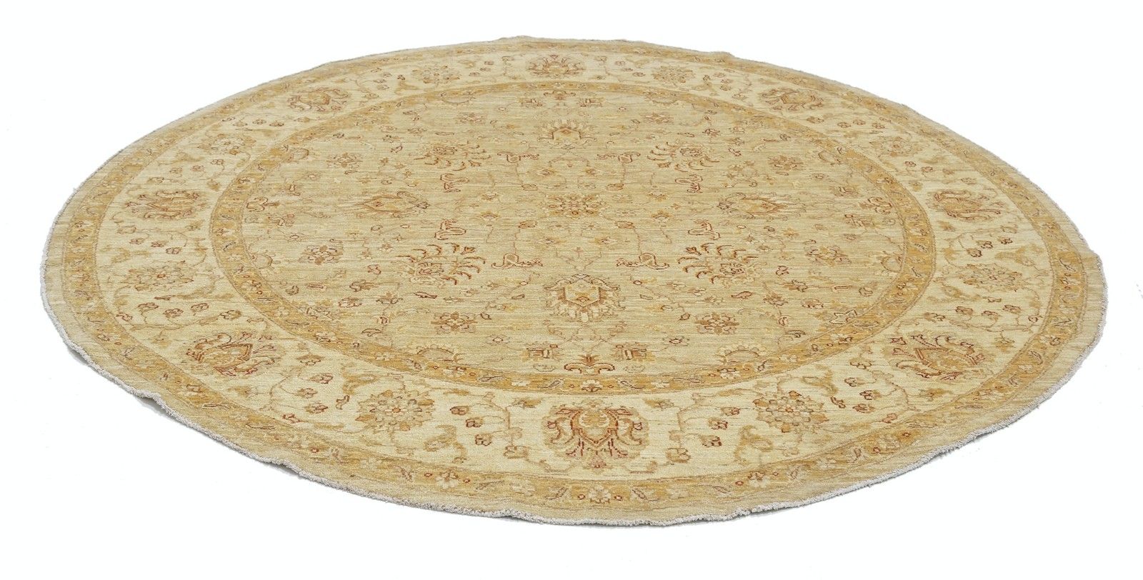 Tapis rond fait main 8 x 8,2 ft. Tapis Oushak beige à médaillon floral photo Textiles