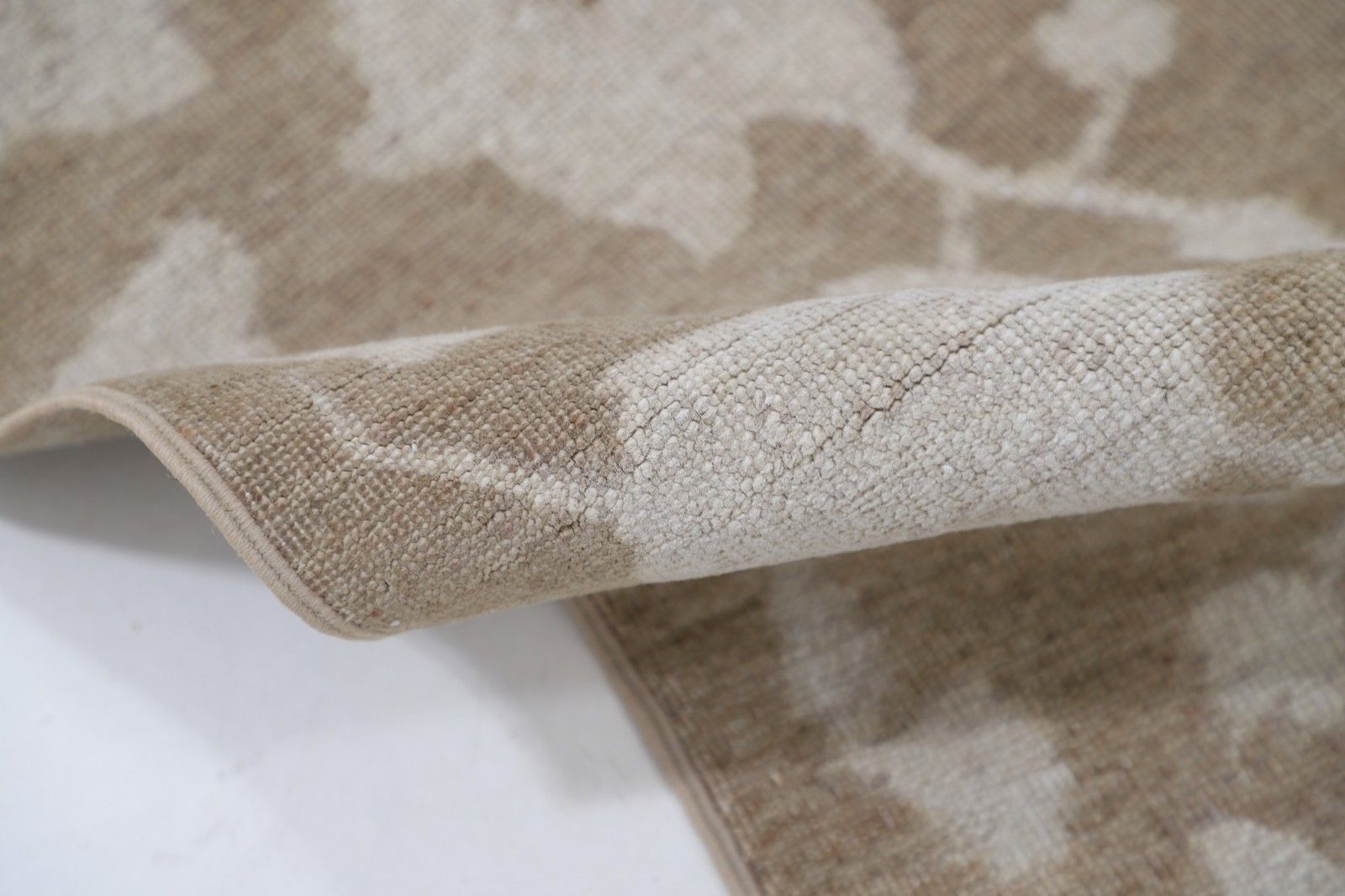 6.8x6.7 Ft Hand Knotted Floral Rug With Botanical Vine Pattern, Beige And Brown photo Textiles