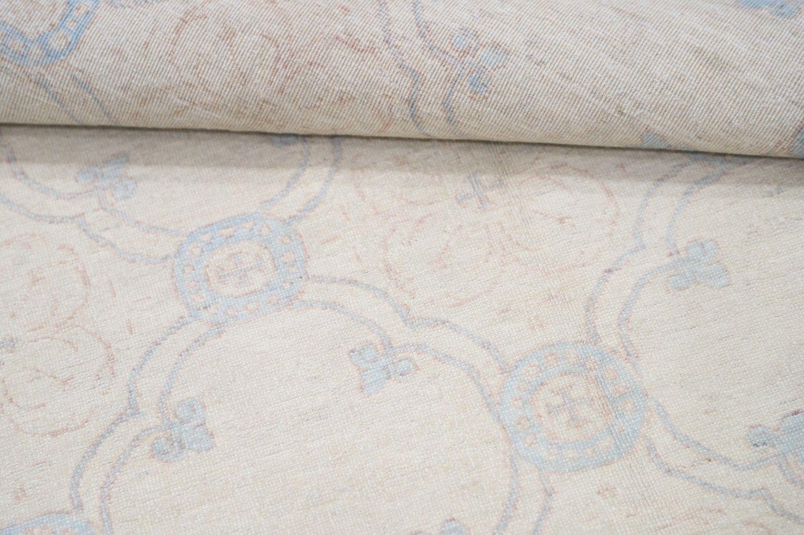 Tapis Oushak turc noué à la main, beige à motifs géométriques bleu clair, 1,83 x 2,60 m photo 3039.0