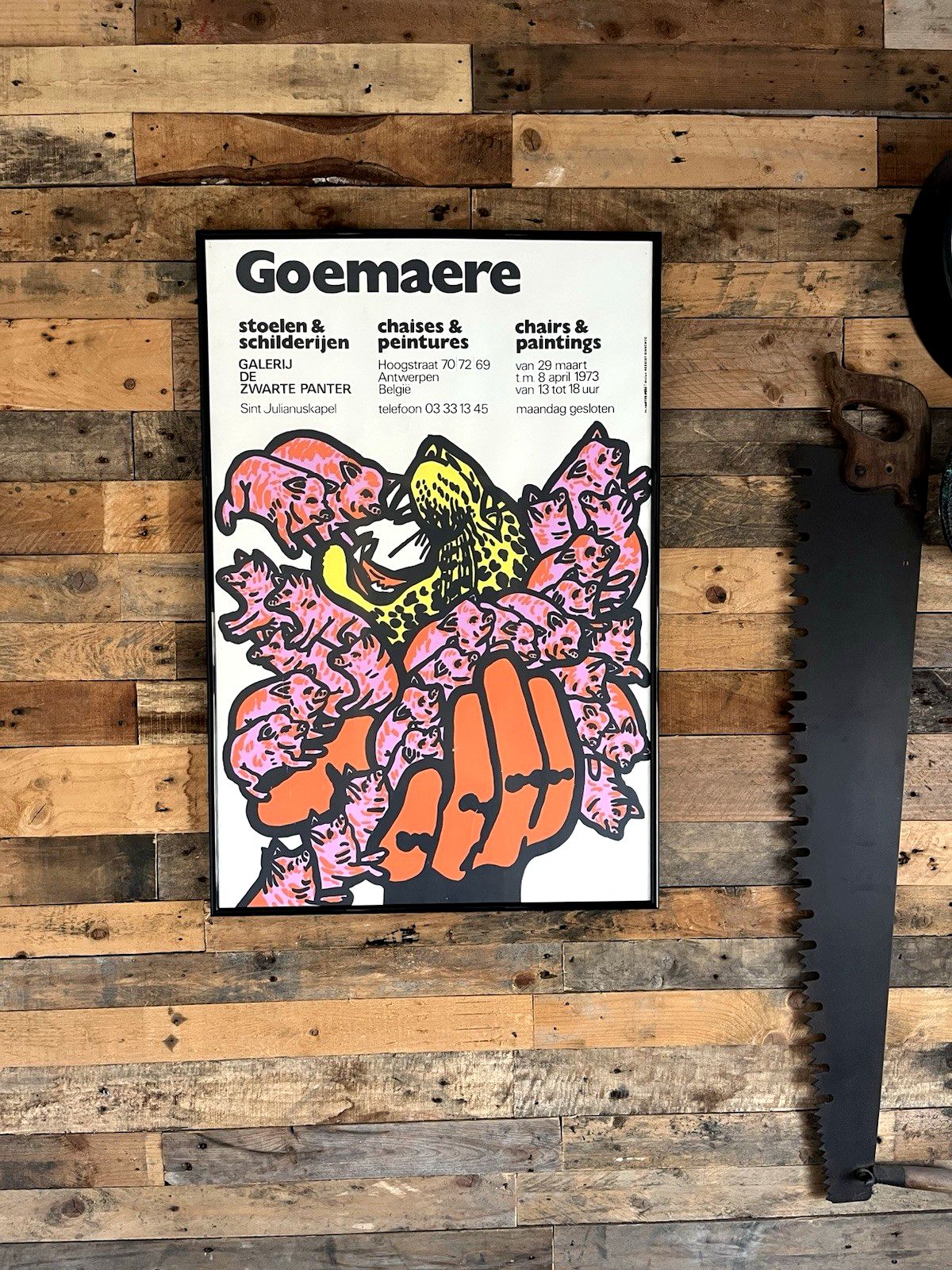 photo furniture Rare Vintage 70's Goemaere Chairs & Paintings Belgian Pop Art Exhibition Poster