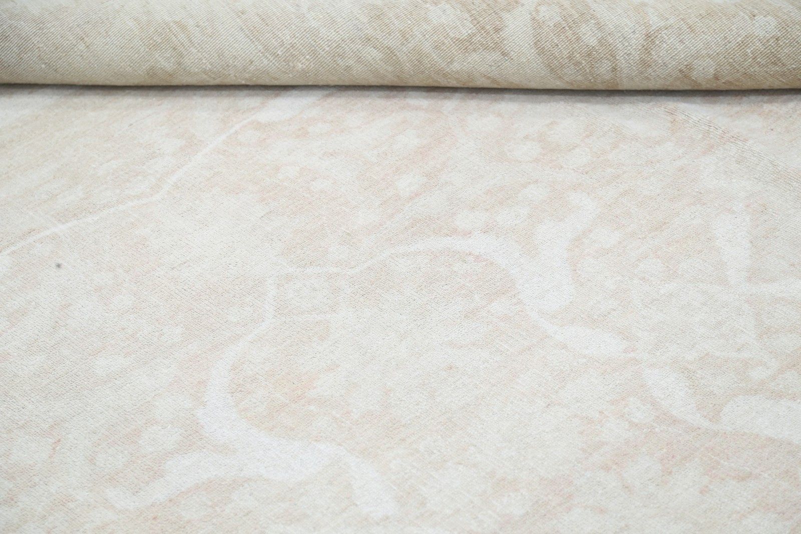 Tapis en laine noué à la main, beige et rose poudré, 10 x 13,4 pi - motif géométrique turc photo vinterior