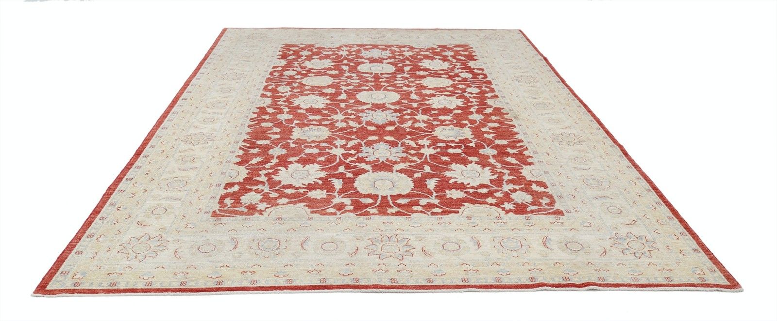 7.7x11 Ft Hand Knotted Floral Oushak Area Rug With Red Field And Ivory Border photo Textiles