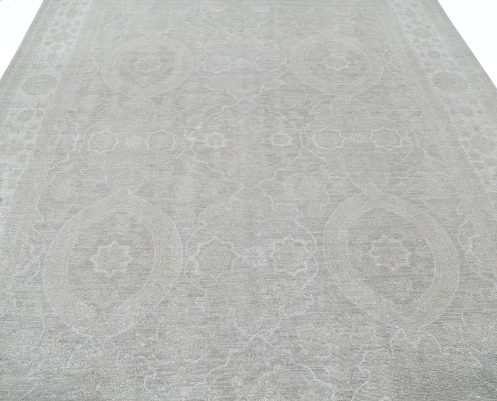Grand tapis noué à la main 8 x 9,7 pi pour salon. Tapis en laine beige photo for sale